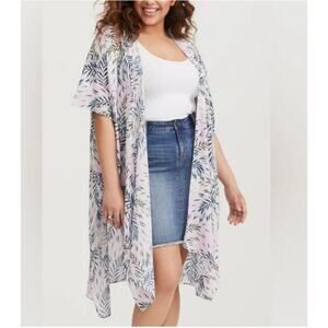 Torrid 2017 Pastel Oversized Palm Kaftan Kimono Duster Cover-up Women's  3/4